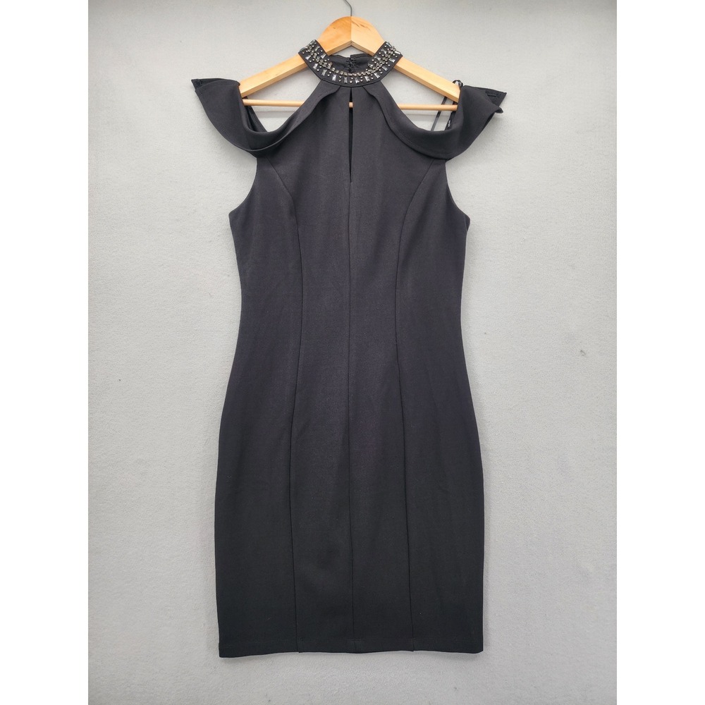 Nikibiki Black Bodycon Dress Jeweled Halter Cold Shoulder Cocktail Party M NWOT